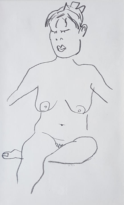 Disegno intitolato "Dessin femme assise…" da György Acs, Opera d'arte originale, Matita