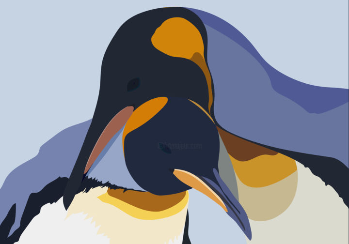 Digital Arts titled "Penguin Love" by Mogyorogyozo, Original Artwork, 2D Digital Work