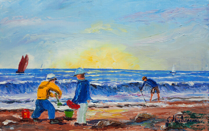 Peinture intitulée "Bord de plage" par Gyslaine Pachet Micheneau, Œuvre d'art originale, Huile