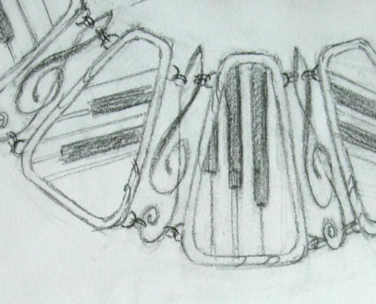Rough Sketch, Inspiration Piece by Gloria Nilsson jewelry, artisan crafted original, one of a kind, Gloria Nilsson, swarovsky crystal, pearl,