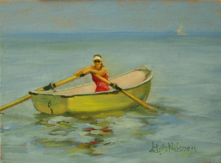Rower at Rest, oil local, connecticut shoreline, landscapes, seacapes, figurative, still life, original oil paintings, DSFDF
