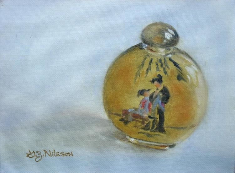 Luminous Flask, 6x8 oil on canvas panel connecticut art exhibition, madsion art society, original oil paintings, gloria nilsson, luminous Flask