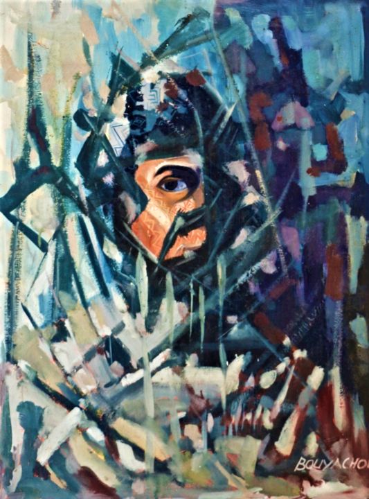 Peinture intitulée "Juste un regard" par Habib Bouyachou, Œuvre d'art originale, Huile Monté sur Châssis en bois