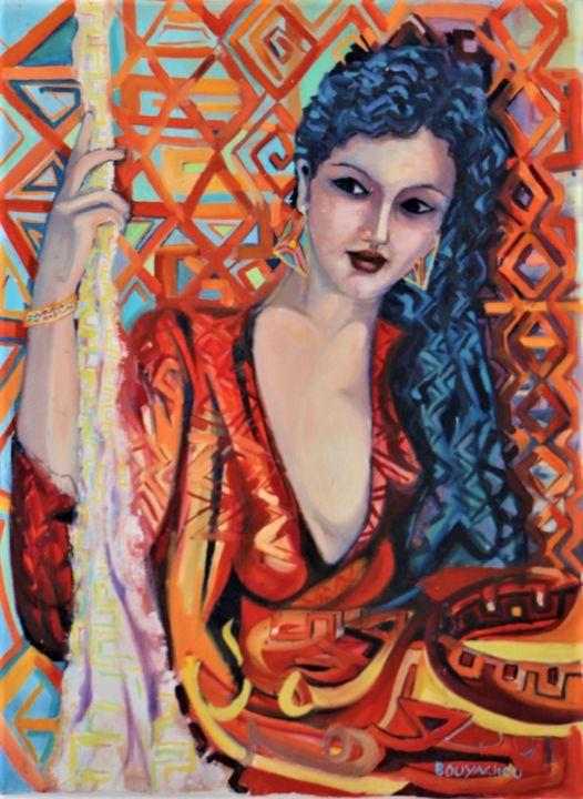 Peinture intitulée "Beauté d'Orient" par Habib Bouyachou, Œuvre d'art originale, Huile Monté sur Châssis en bois