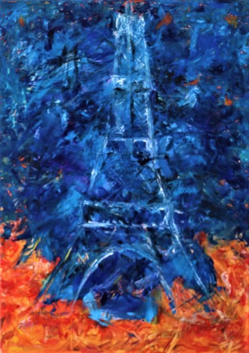 Peinture intitulée "Paris s'enflamme" par Habib Bouyachou, Œuvre d'art originale, Acrylique Monté sur Châssis en bois