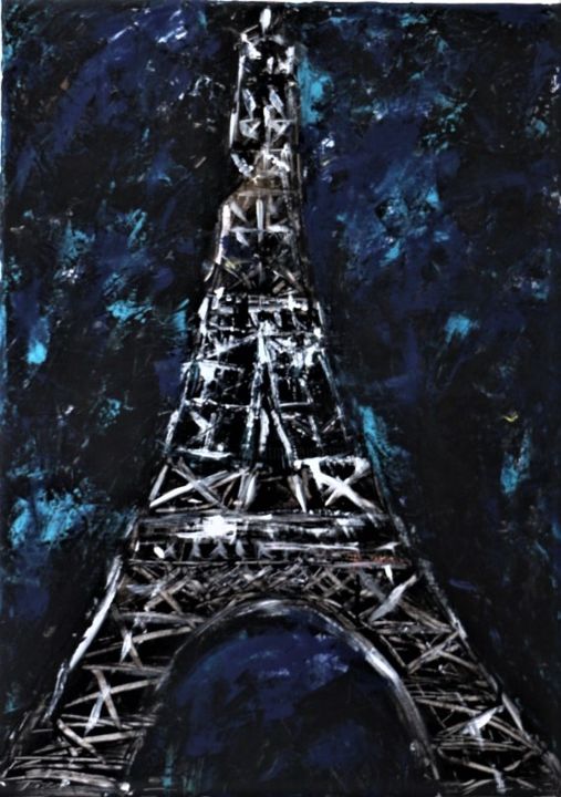 Peinture intitulée "Paris la nuit" par Habib Bouyachou, Œuvre d'art originale, Acrylique Monté sur Châssis en bois