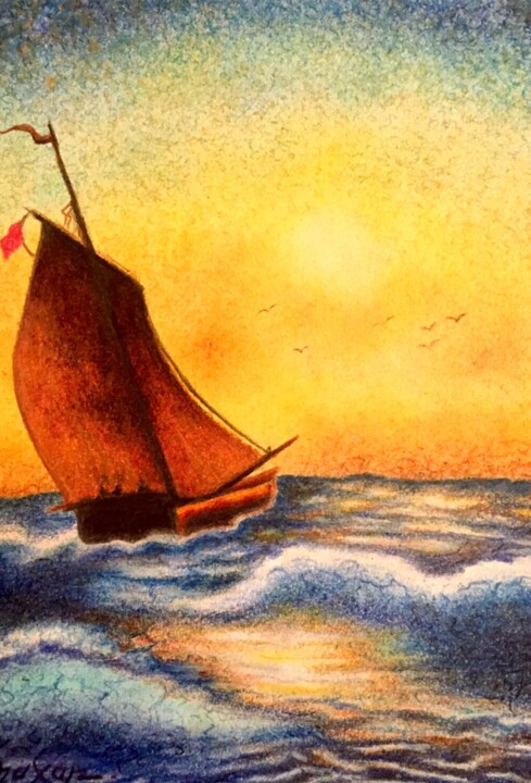 Dessin intitulée "Nasty Sea -2" par H.Gurel Art, Œuvre d'art originale, Crayon