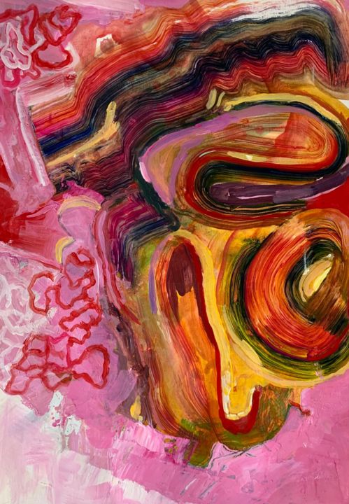 Painting titled "Pink Eruption" by Hilary Maslon, Original Artwork, Acrylic