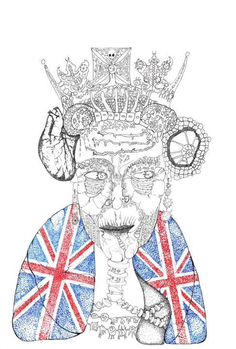 Drawing titled "God Save the Queen" by Chulo El Cabron, Original Artwork, Ink