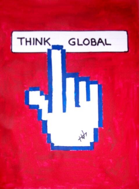 Peinture intitulée "THINK GLOBAL" par Hab Le Hibou, Œuvre d'art originale