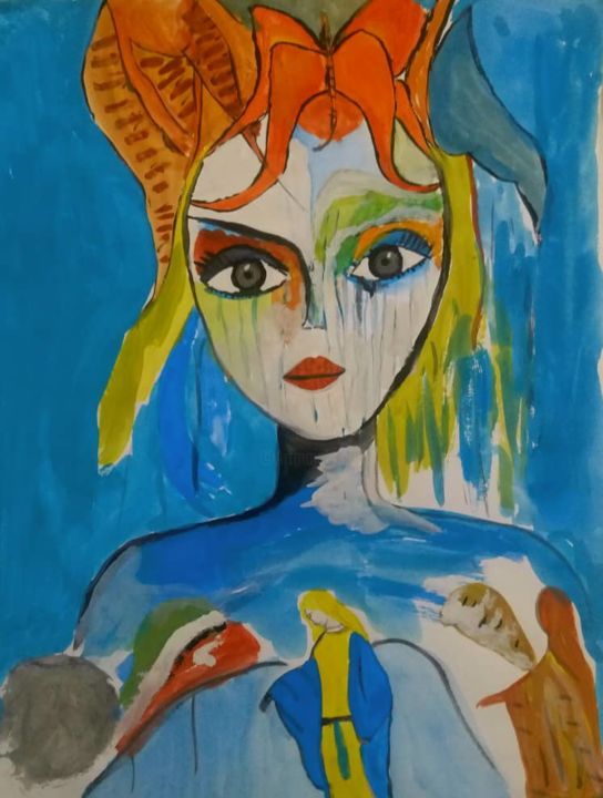 Drawing titled "Last Woman" by Habibos, Original Artwork, Gouache