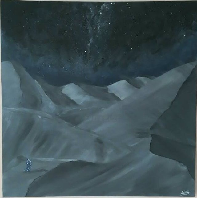 Painting titled "Nuit dans le désert" by Habyxart, Original Artwork, Acrylic