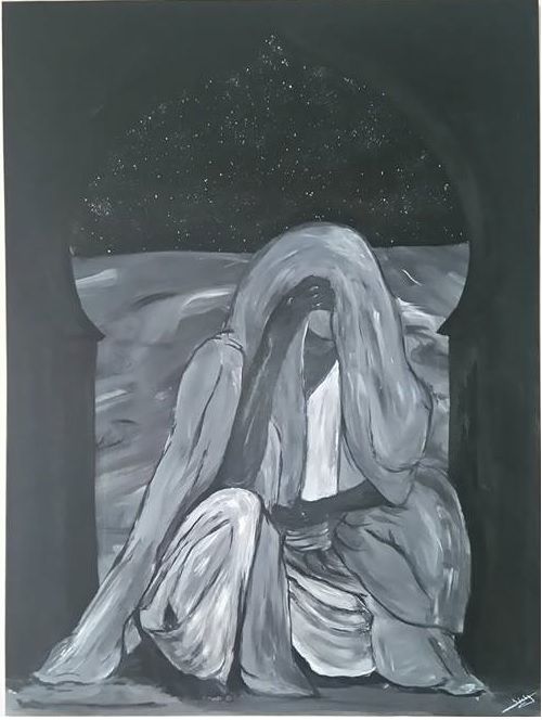 Painting titled "Nuit dans le désert…" by Habyxart, Original Artwork, Acrylic