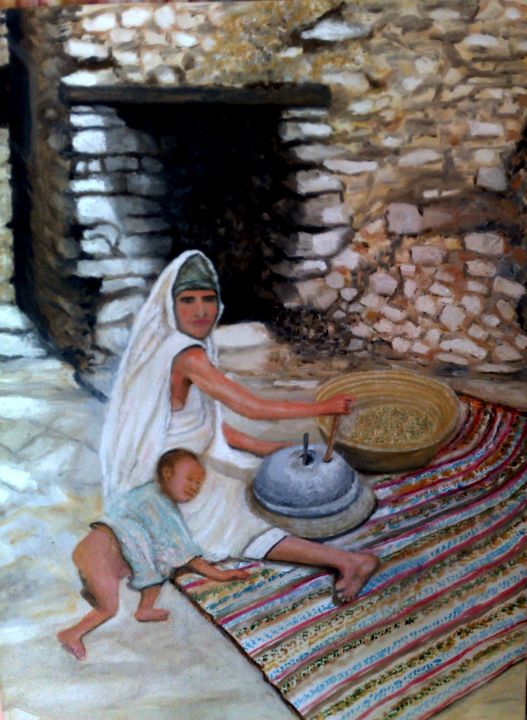 Painting titled "Mouture de grains" by Biskoas, Original Artwork, Oil