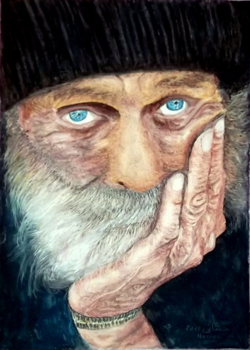 Peinture intitulée "SDF aux yeux bleus" par Biskoas, Œuvre d'art originale, Huile