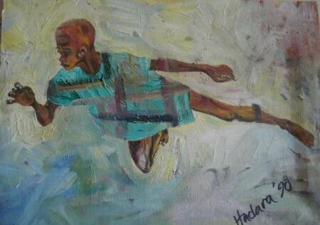 Painting titled "Boy In The Air" by Hadara Levin Areddy, Original Artwork, Oil