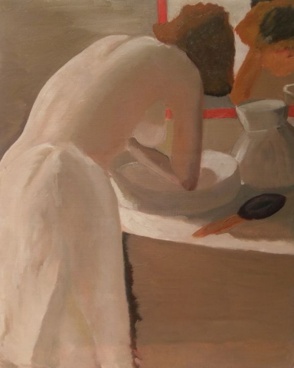 Peinture intitulée "Dame et sa toilette" par Sofiane Hadji, Œuvre d'art originale, Huile Monté sur Châssis en bois