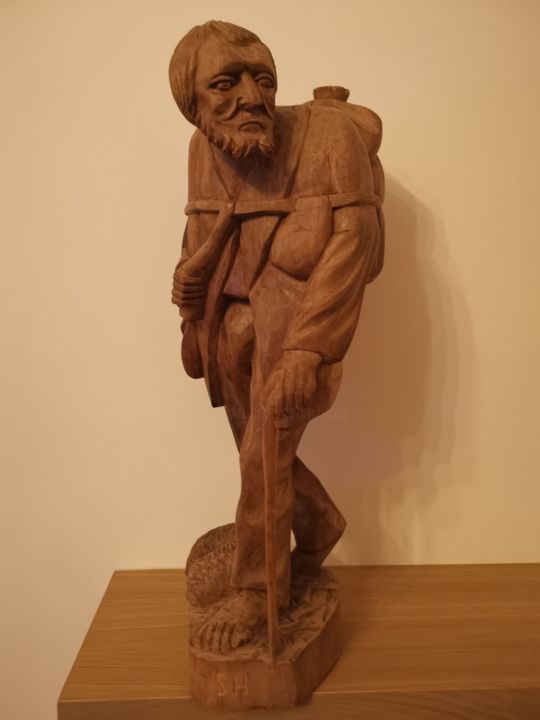 Scultura intitolato "Vieux errant" da Sofiane Hadji, Opera d'arte originale, Legno