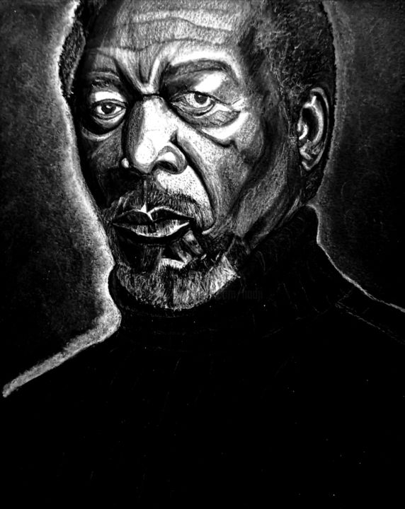 Drawing titled "Morgan Freeman" by Sofiane Hadji, Original Artwork, Pencil