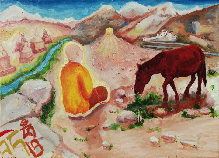 Painting titled "Meditation 2" by Laszlo Hadnagy, Original Art, Oil