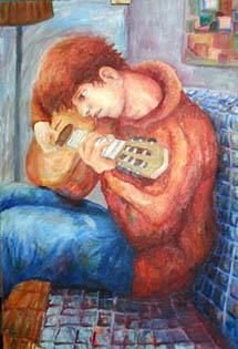 Painting titled "Guitar player" by Laszlo Hadnagy, Original Artwork