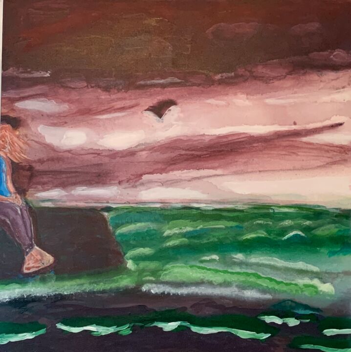 Картина под названием "Lonely  woman at Sea" - Hadrany, Подлинное произведение искусства, Акрил