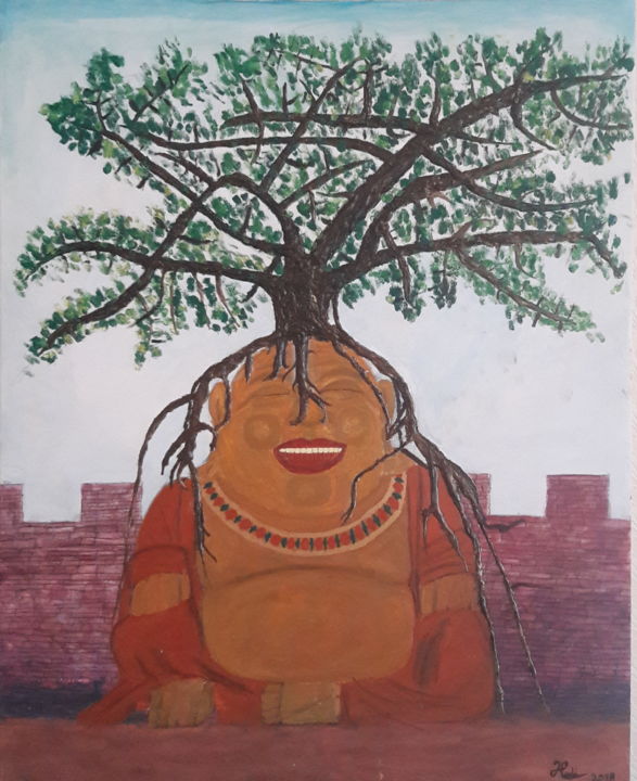 Peinture intitulée "L'esprit de Bouddha" par Hadrien Lapouyade, Œuvre d'art originale, Huile