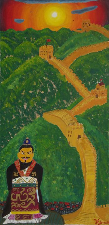 Peinture intitulée "Qin Shi Huang" par Hadrien Lapouyade, Œuvre d'art originale, Huile