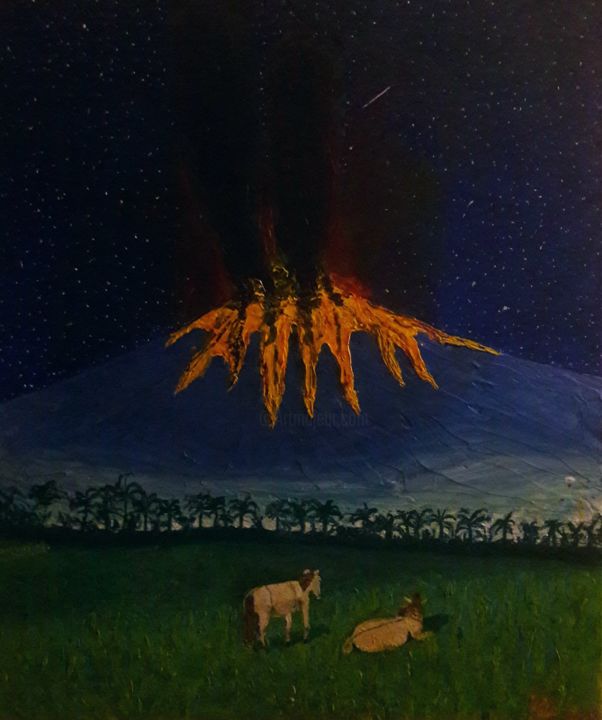 Malerei mit dem Titel "Volcano oops" von Hadrien Lapouyade, Original-Kunstwerk, Öl