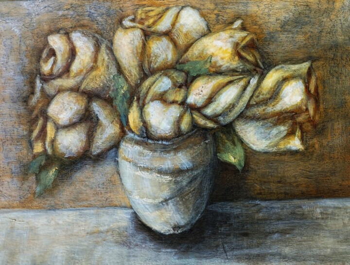 Peinture intitulée "Yellow roses / Zute…" par Hadzi Natalija Milutinovic, Œuvre d'art originale, Acrylique