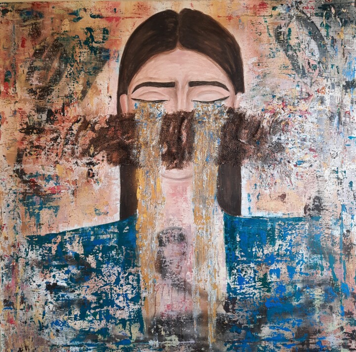 Malarstwo zatytułowany „Golden Tears” autorstwa Hagar Ali, Oryginalna praca, Akryl