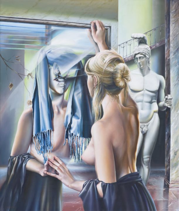 Painting titled "The Mirror" by Victor Hagea, Original Art, Oil