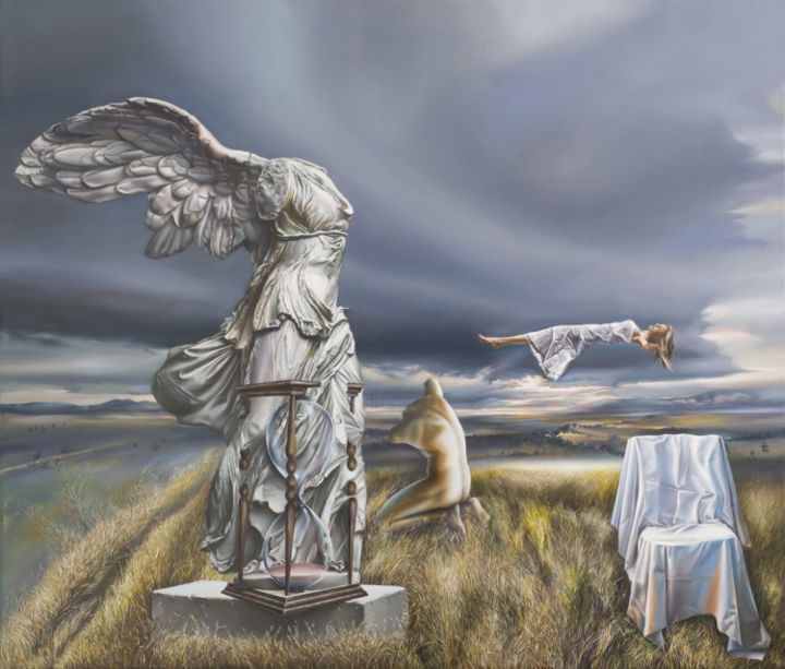 Painting titled "Waiting for Icarus" by Victor Hagea, Original Artwork, Oil Mounted on Wood Panel