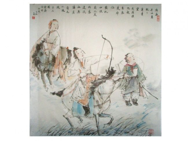 Pintura intitulada "守猎图" por Hu Chen, Obras de arte originais