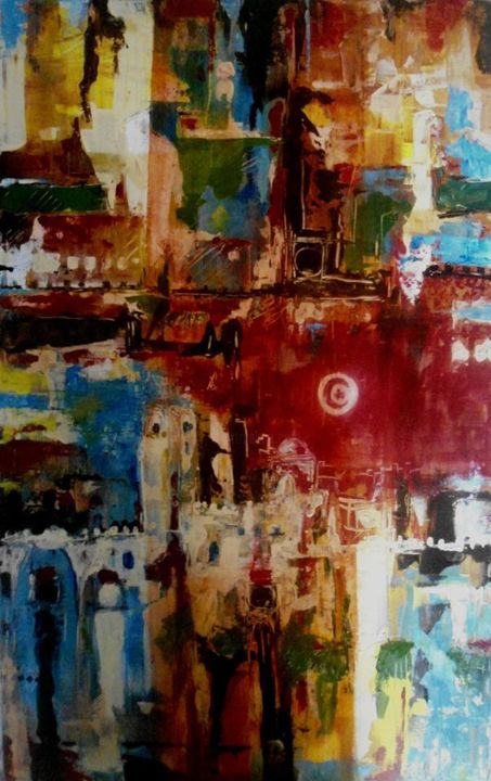 Pittura intitolato "sousse le 24 juin" da Hazi, Opera d'arte originale, Acrilico