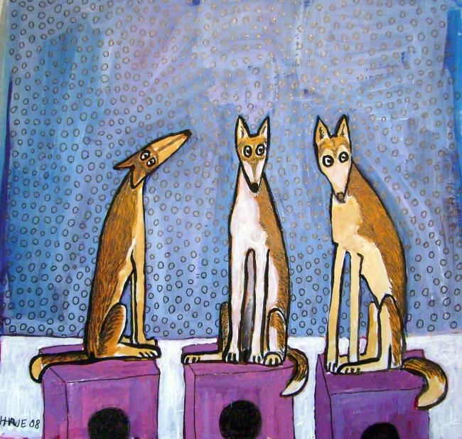 Pittura intitolato "three dogs" da Haje Holmström, Opera d'arte originale