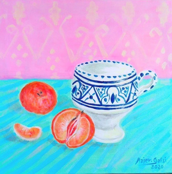 Painting titled "Mandarines" by Hajer Gafsi, Original Artwork, Acrylic