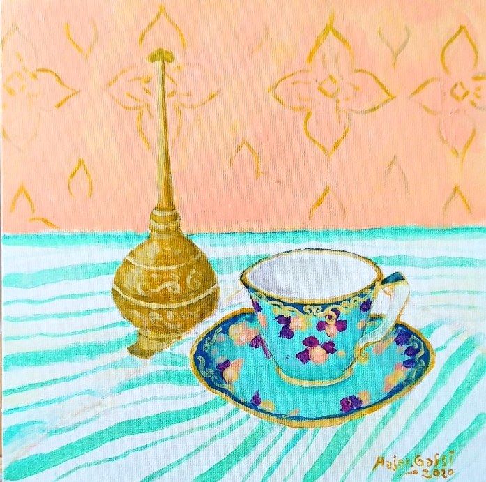 Painting titled "Café tunisien" by Hajer Gafsi, Original Artwork, Acrylic