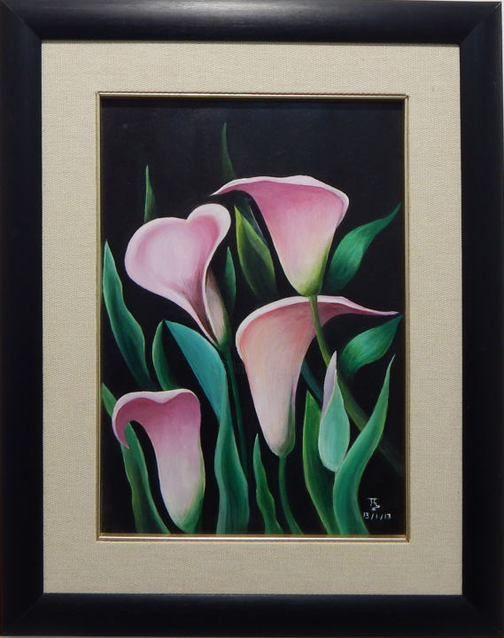 Painting titled "Fleurs de nuit" by Hajer Triki, Original Artwork, Oil