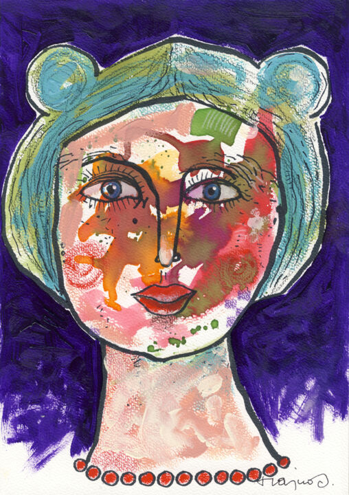 Painting titled "WOMAN 04" by Miroslaw Hajnos, Original Artwork, Watercolor Mounted on Cardboard