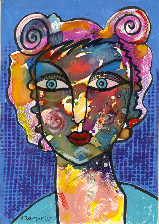 Painting titled "WOMAN 05" by Miroslaw Hajnos, Original Artwork, Acrylic Mounted on Cardboard