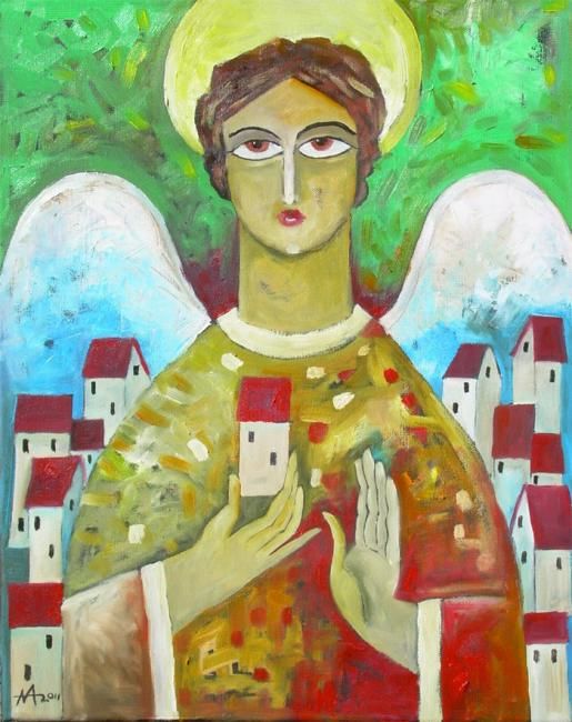 Painting titled "ANGEL IV" by Miroslaw Hajnos, Original Artwork, Oil