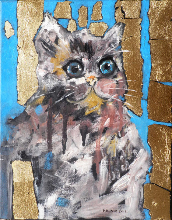 Painting titled "CAT I" by Miroslaw Hajnos, Original Artwork, Oil
