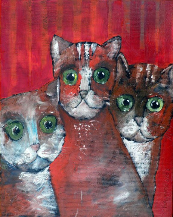 Pintura titulada "CATS II" por Miroslaw Hajnos, Obra de arte original