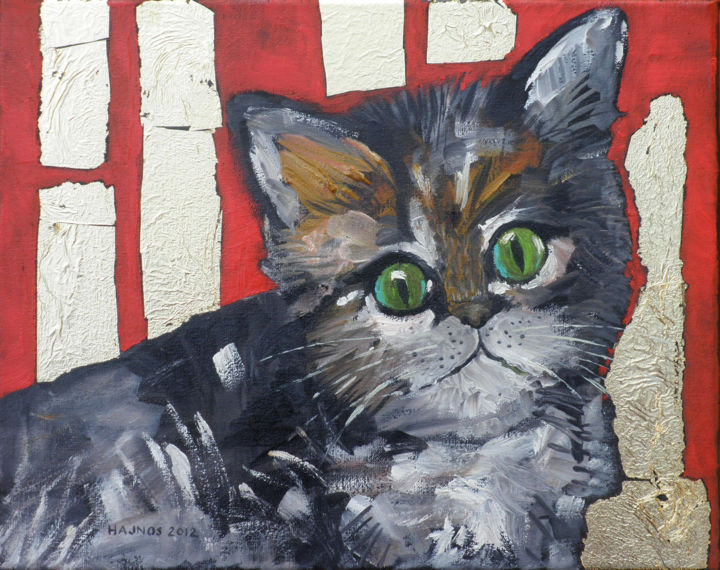 Painting titled "CAT IV" by Miroslaw Hajnos, Original Artwork
