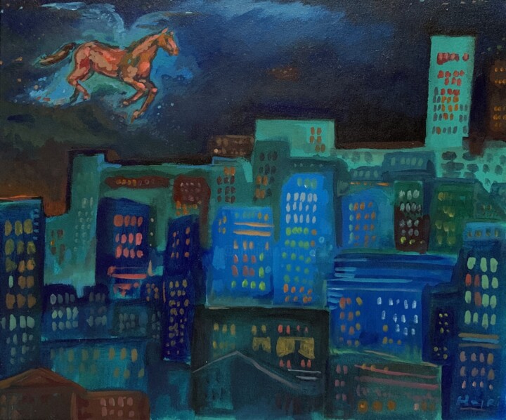 Peinture intitulée "Night Horse" par Hajrian Syah, Œuvre d'art originale, Acrylique