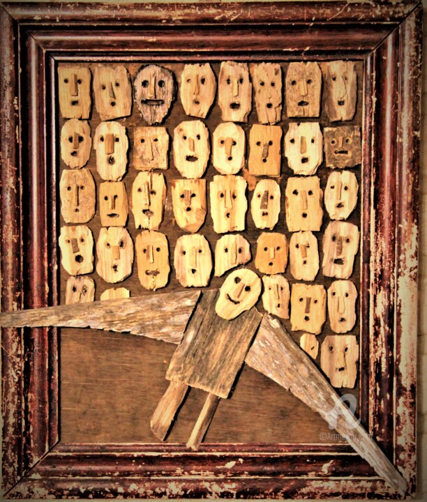 Collages intitolato ""Оutside of"" da Hakaro, Opera d'arte originale, Legno Montato su Pannello di legno