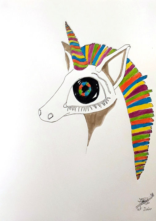 Dessin intitulée "Licorne" par Hakim Blanpain, Œuvre d'art originale, Encre