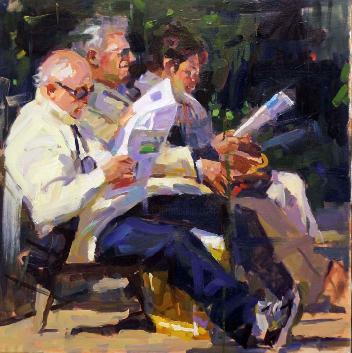 Pintura intitulada "Lecteurs" por Akim Elmam, Obras de arte originais, Óleo