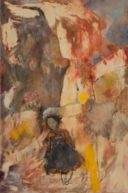 Pintura titulada "A Girl with A Doll" por Haleli Sahar-Sadeh, Obra de arte original, Oleo